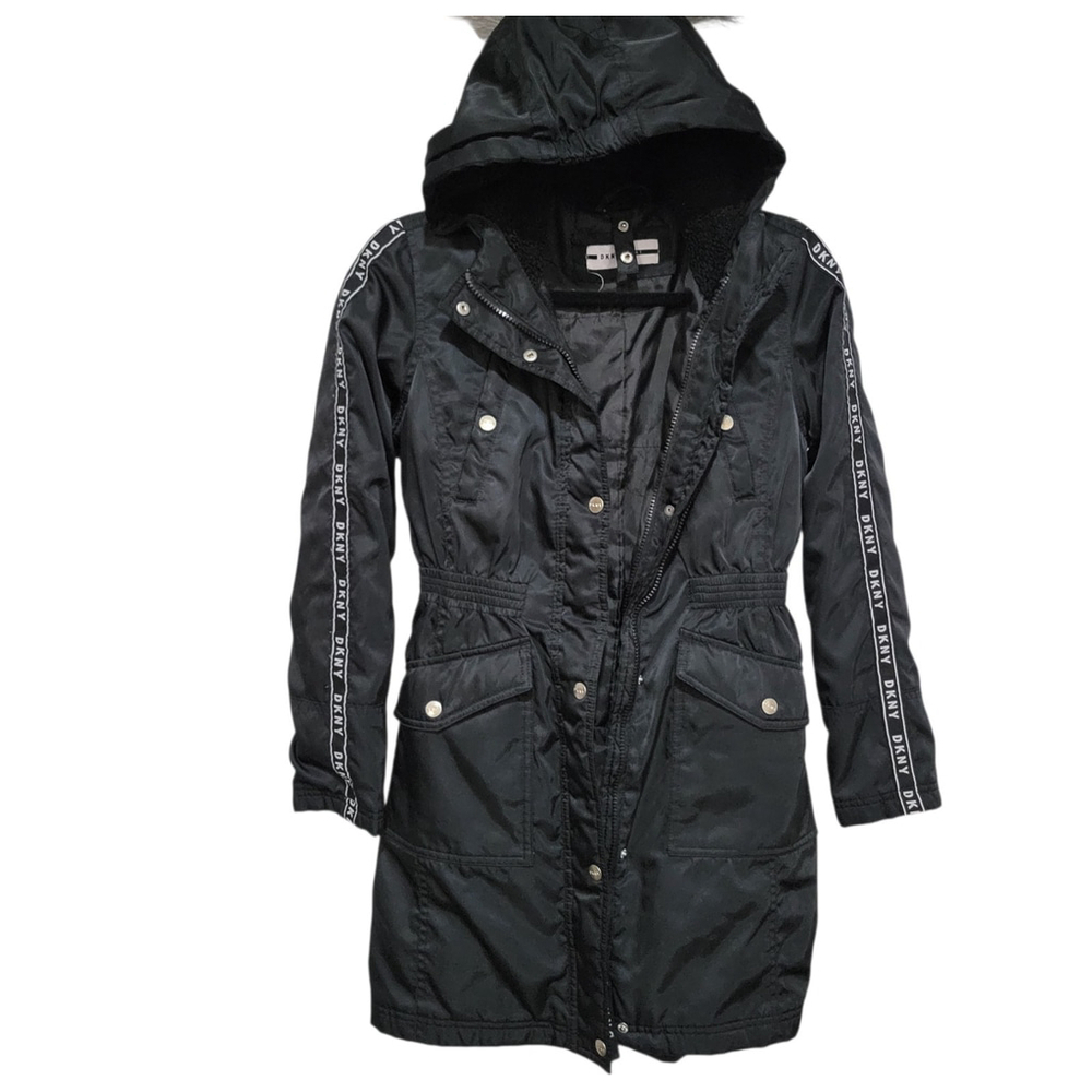 DKNY Fleece Lined Hoodie Long-Sleeves Elastic Waist Girls Puffer Jacket Large